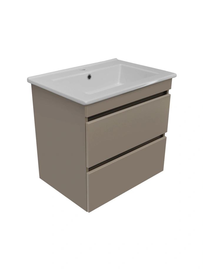 Тумба подвесная Runo Манхэттен 65 с раковиной Оскар 65, какао/бежевая