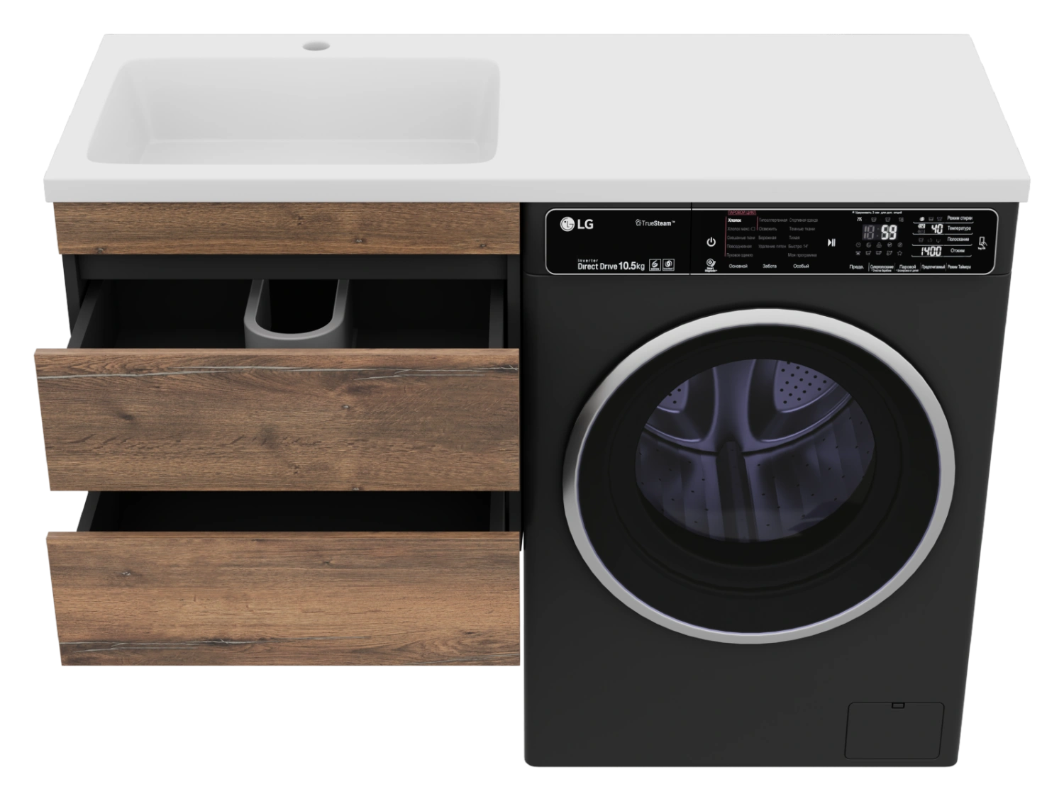 Тумба с раковиной Misty Коломбо 60 под стиральную машину подвесная с раковиной Эстет Даллас 120 L, дуб галифакс/антрацит