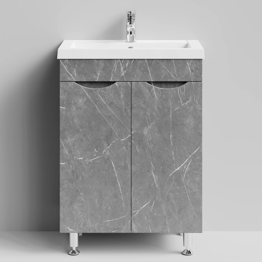Тумба с раковиной Vod-ok Смайл 58 напольная, Мрамор Серый софт тач