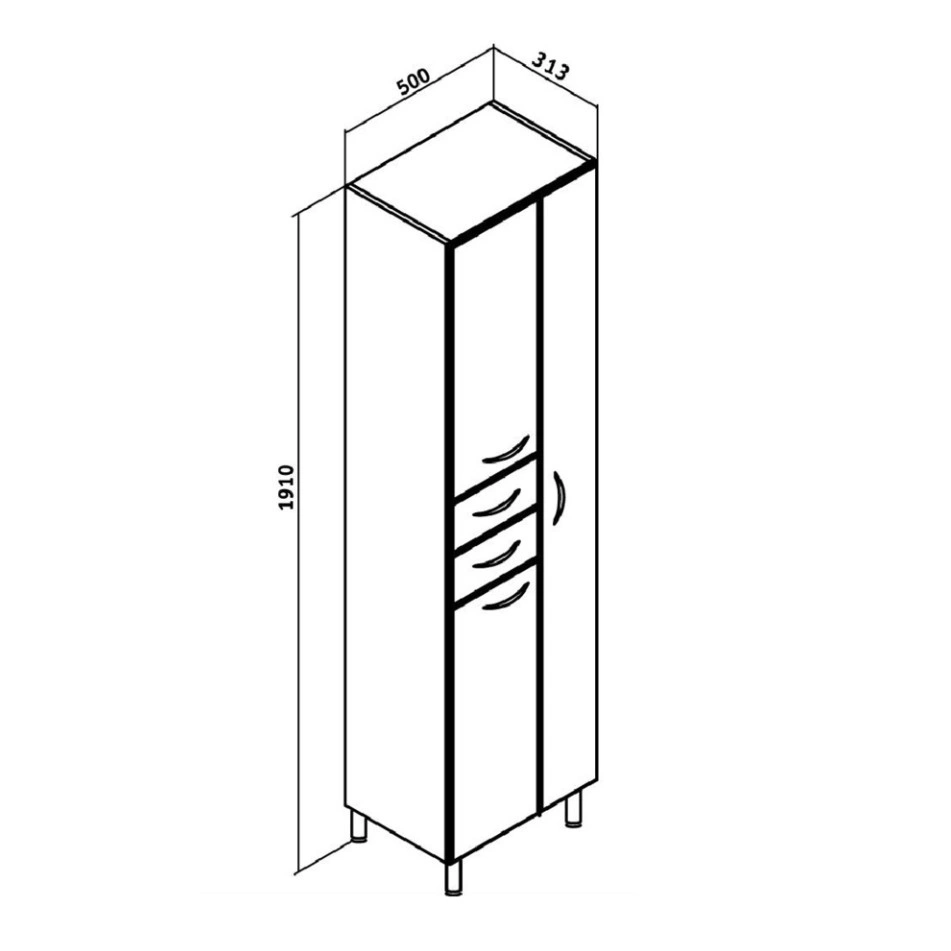 Пенал Runo 50 напольный, матовый белый, правый