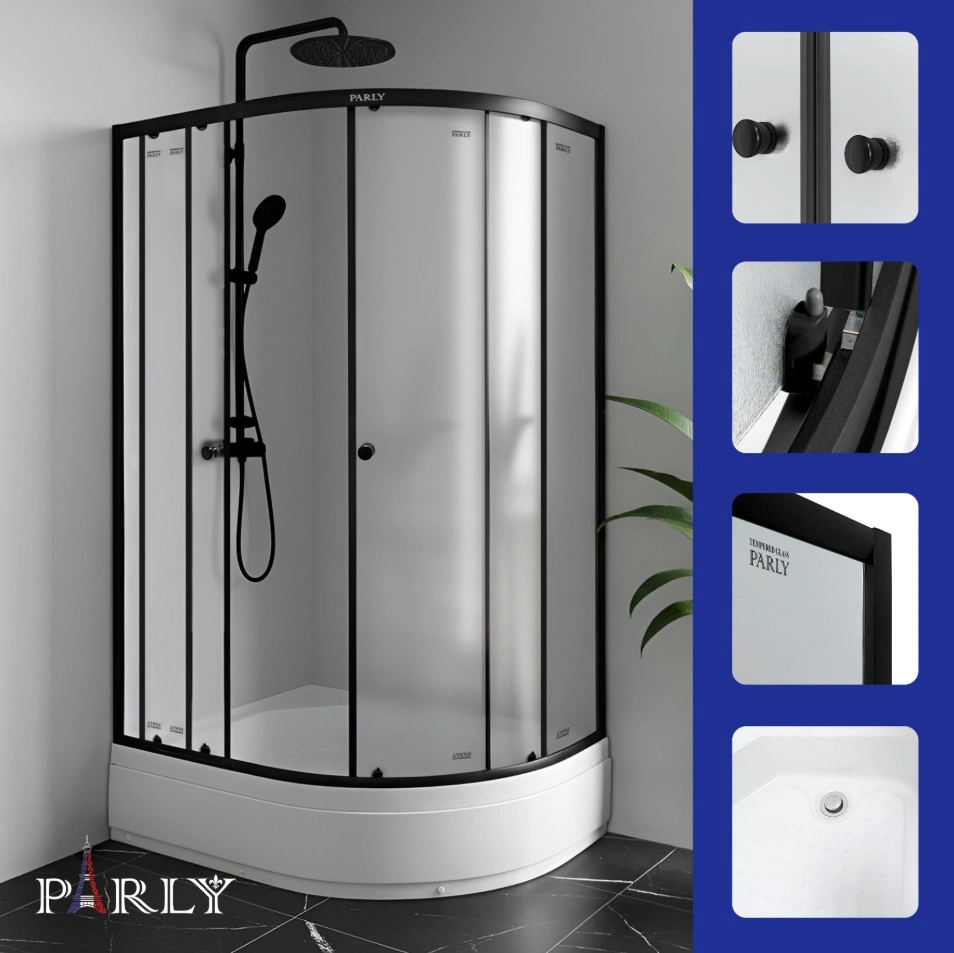 Душевой уголок PARLY ZFM1201B L 120х80х195 асимметричная, с поддоном, прозрачное стекло, черный