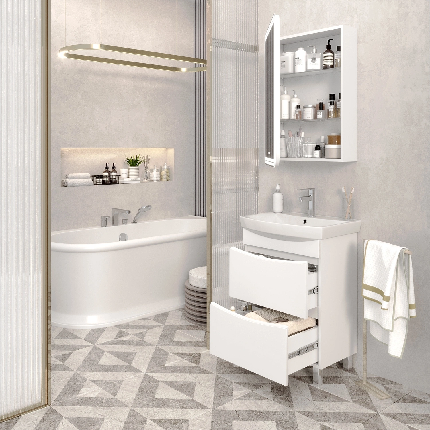 Тумба напольная Emmy Клермонт 50 с раковиной Клермонт 50, белая