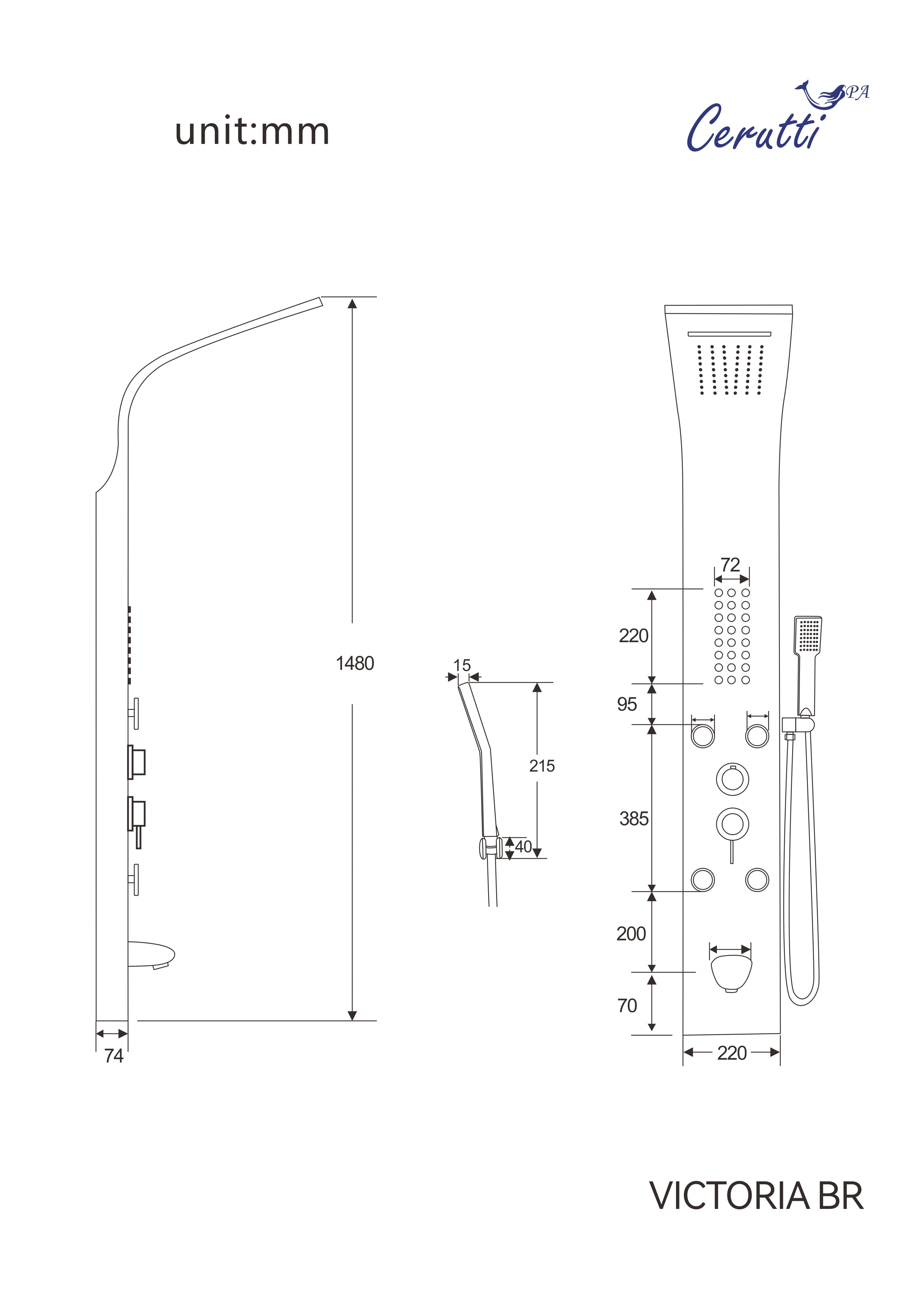 Душевая панель Ceruttispa VICTORIA BR CT9980 матовая нержавеющая сталь