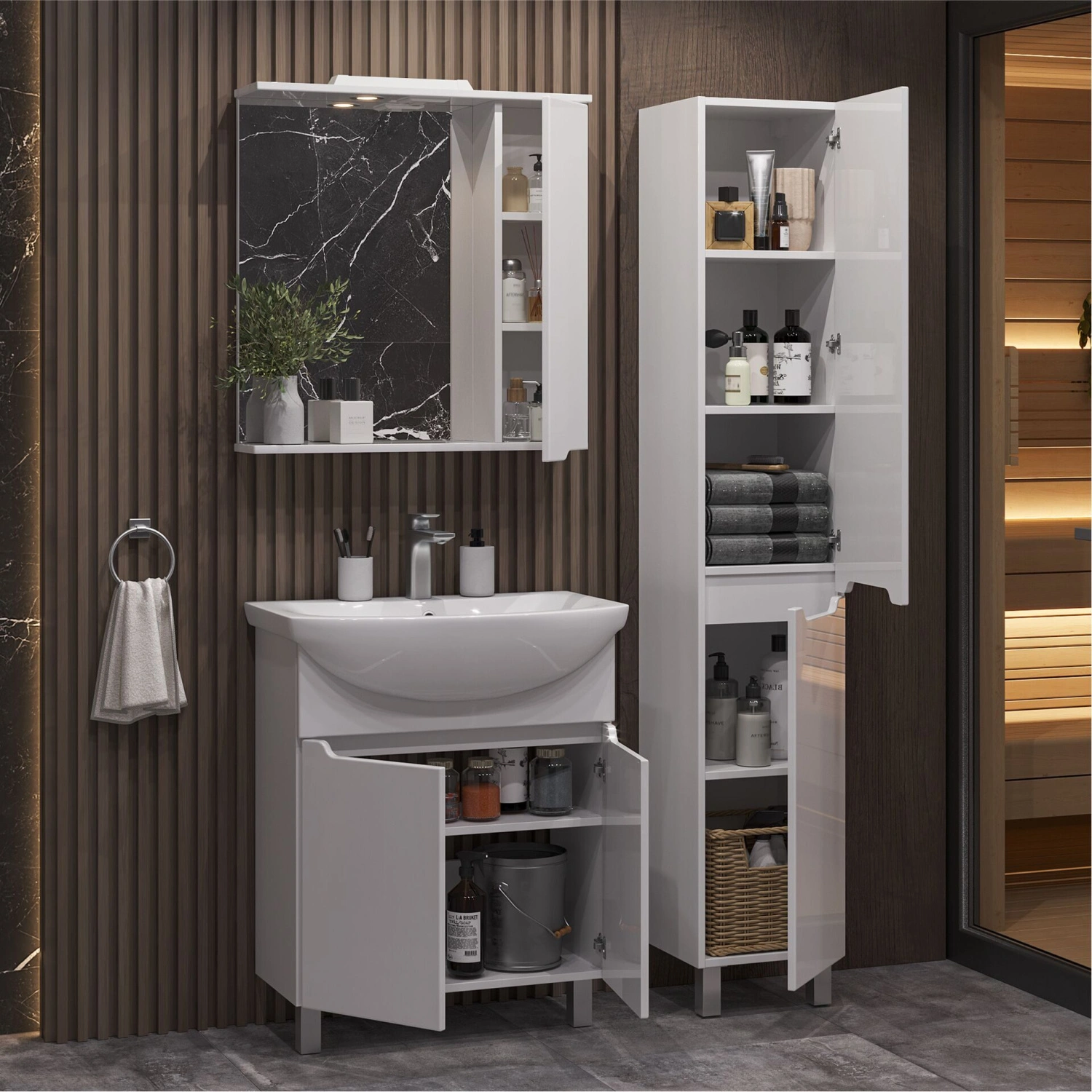 Тумба напольная SanStar Лайн 70 с раковиной Балтика 70, белая