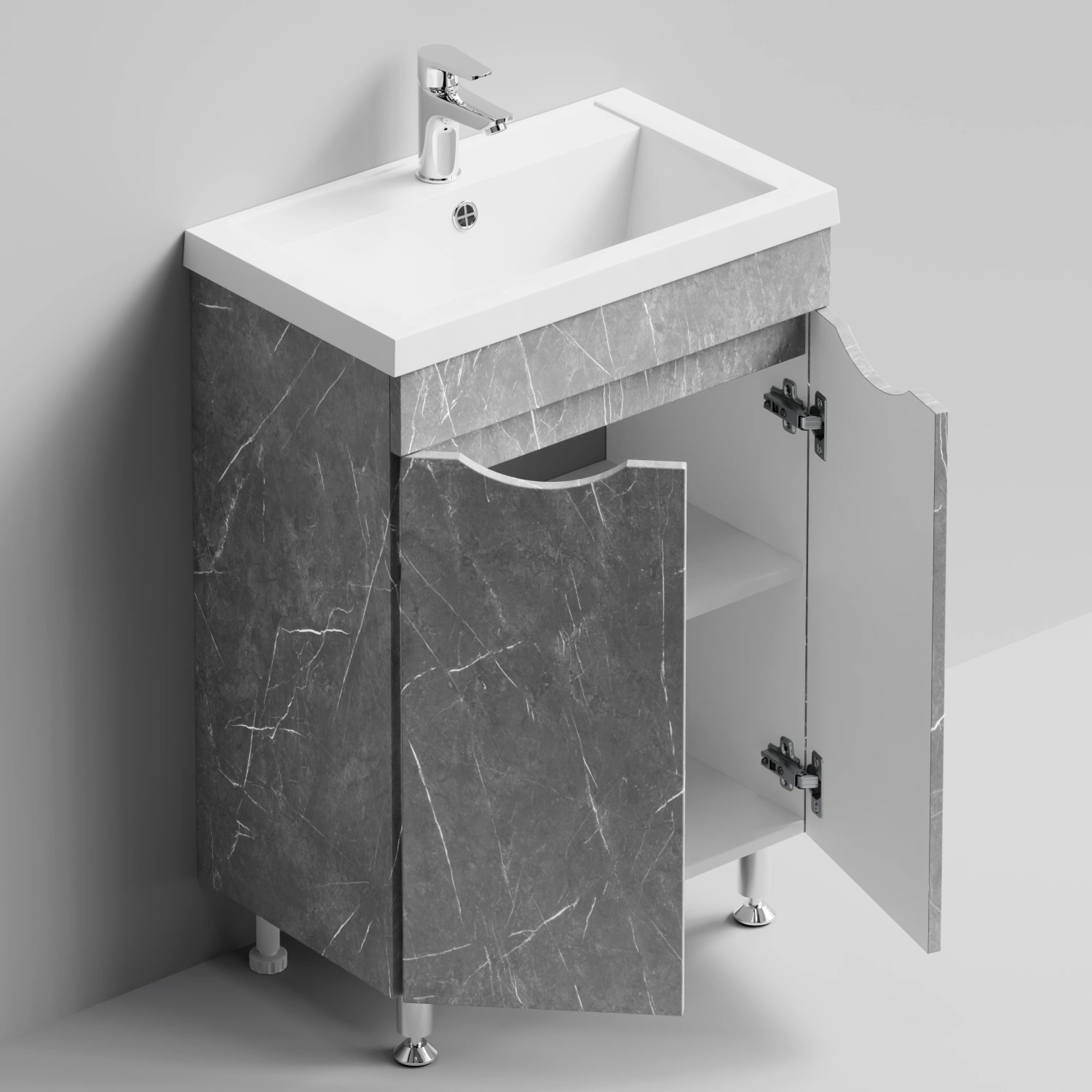 Тумба с раковиной Vod-ok Смайл 58 напольная, Мрамор Белый софт тач