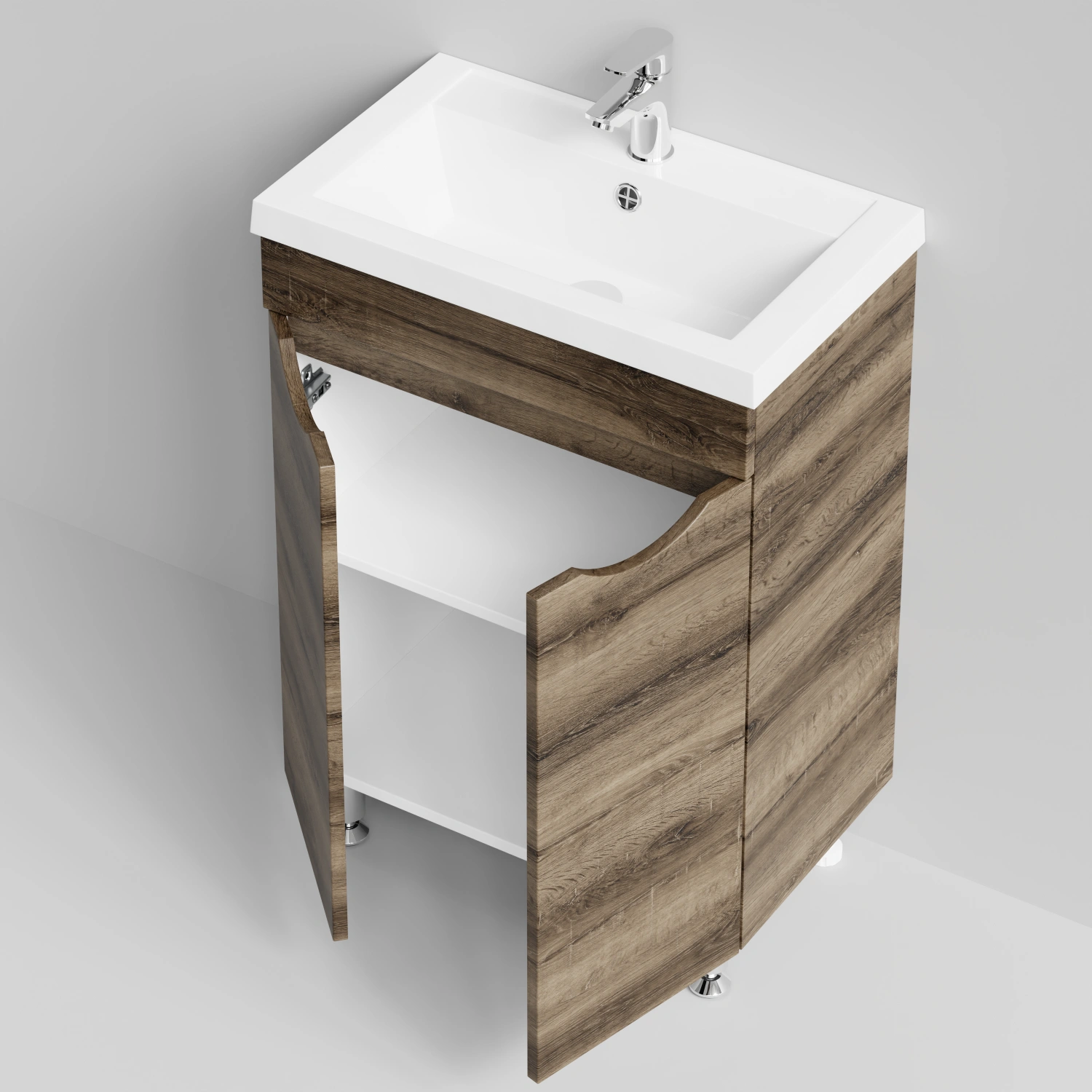 Тумба с раковиной Vod-ok Смайл 58 напольная, Дуб крымский коричневый