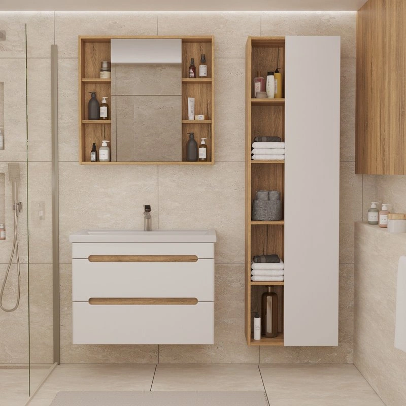 Шкаф-пенал напольный/подвесной SanStar Diva/Модена 50 R/L, с полками белый, дуб вотан