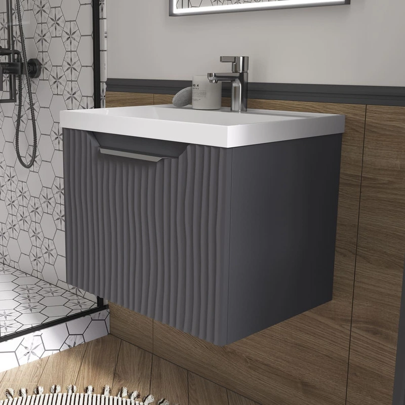 Тумба с раковиной EQUIL Prime 60 подвесная, 1 ящик, графит софт