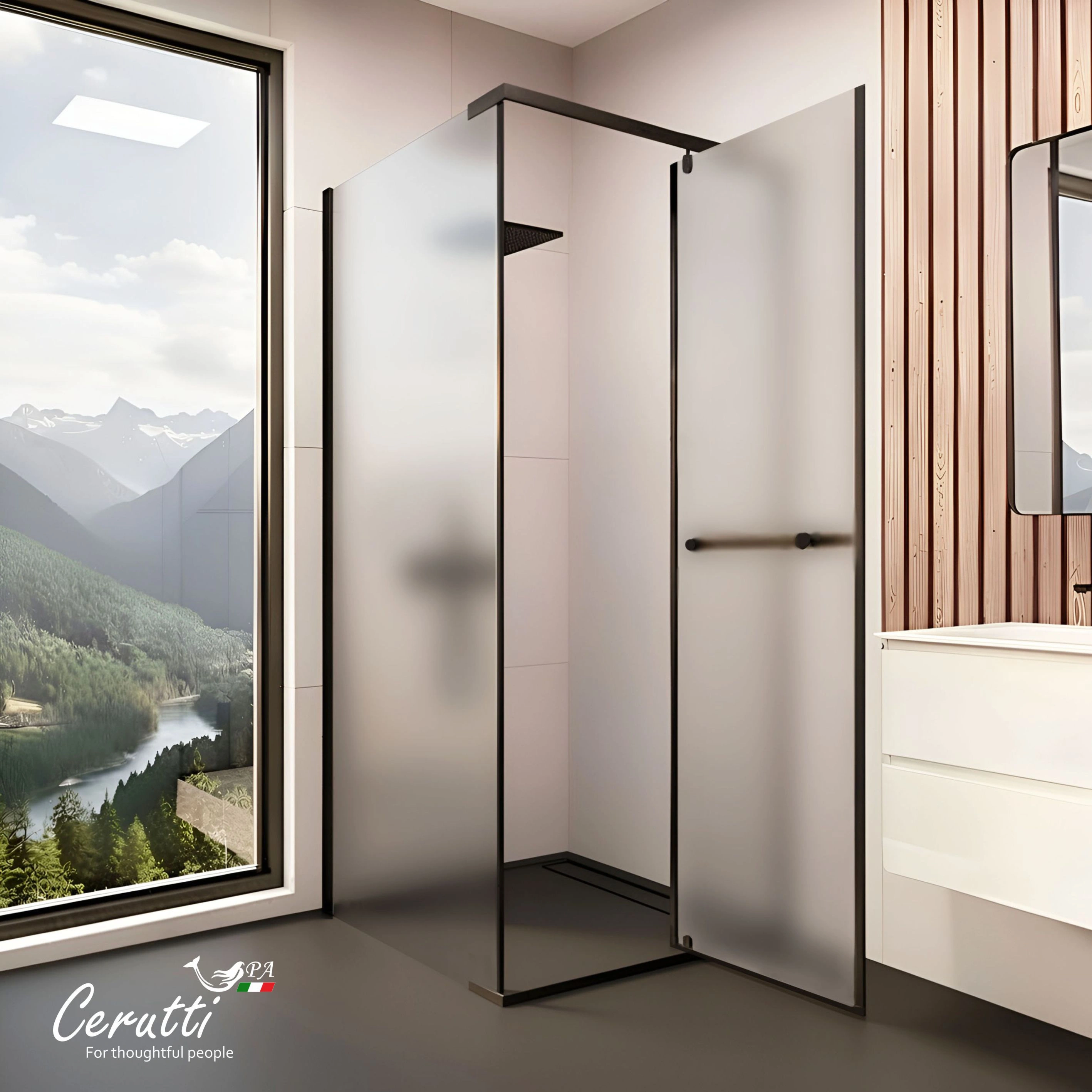 Душевой уголок Ceruttispa MIMI ZQ91BF квадратный, прозрачное стекло, черный матовый