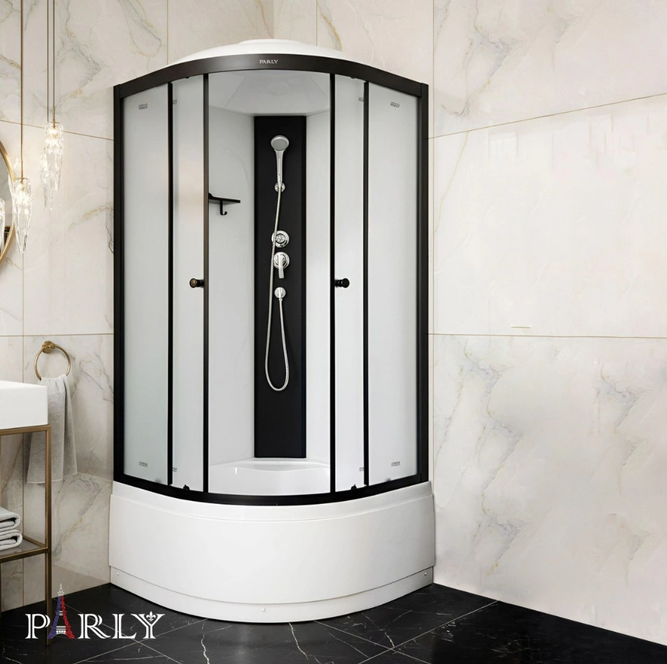 Душевой уголок PARLY BETT B821 80х80х215 1/4 круга, с поддоном, прозрачное стекло, черный