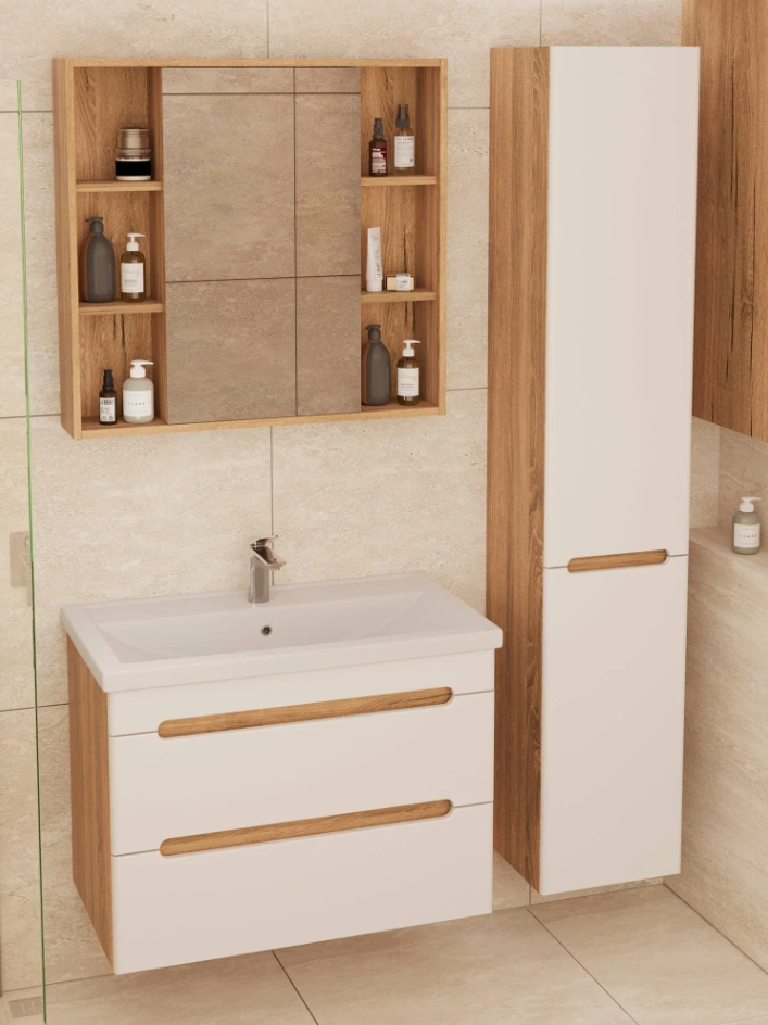 Тумба подвесная SanStar Diva 80 с раковиной Фест 80 белый, дуб вотан