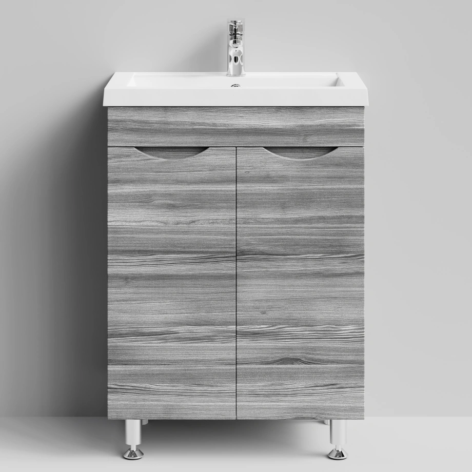Тумба с раковиной Vod-ok Смайл 58 напольная, Лиственница структурная контрастно-серая