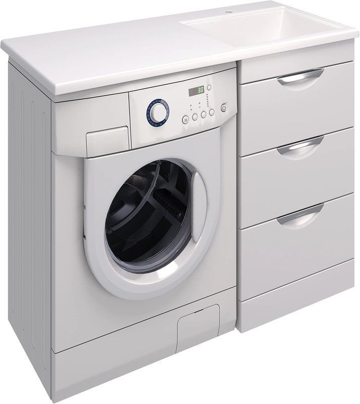 Тумба напольная Emmy Милли 47 с раковиной Аванти 110 R под стиральную машину, с 3-я ящиками, правая, белая