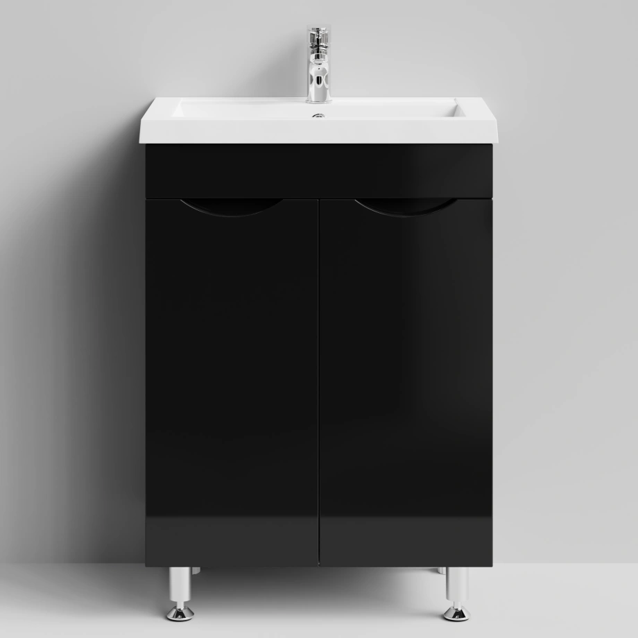 Тумба с раковиной Vod-ok Смайл 58 напольная, черный глянец