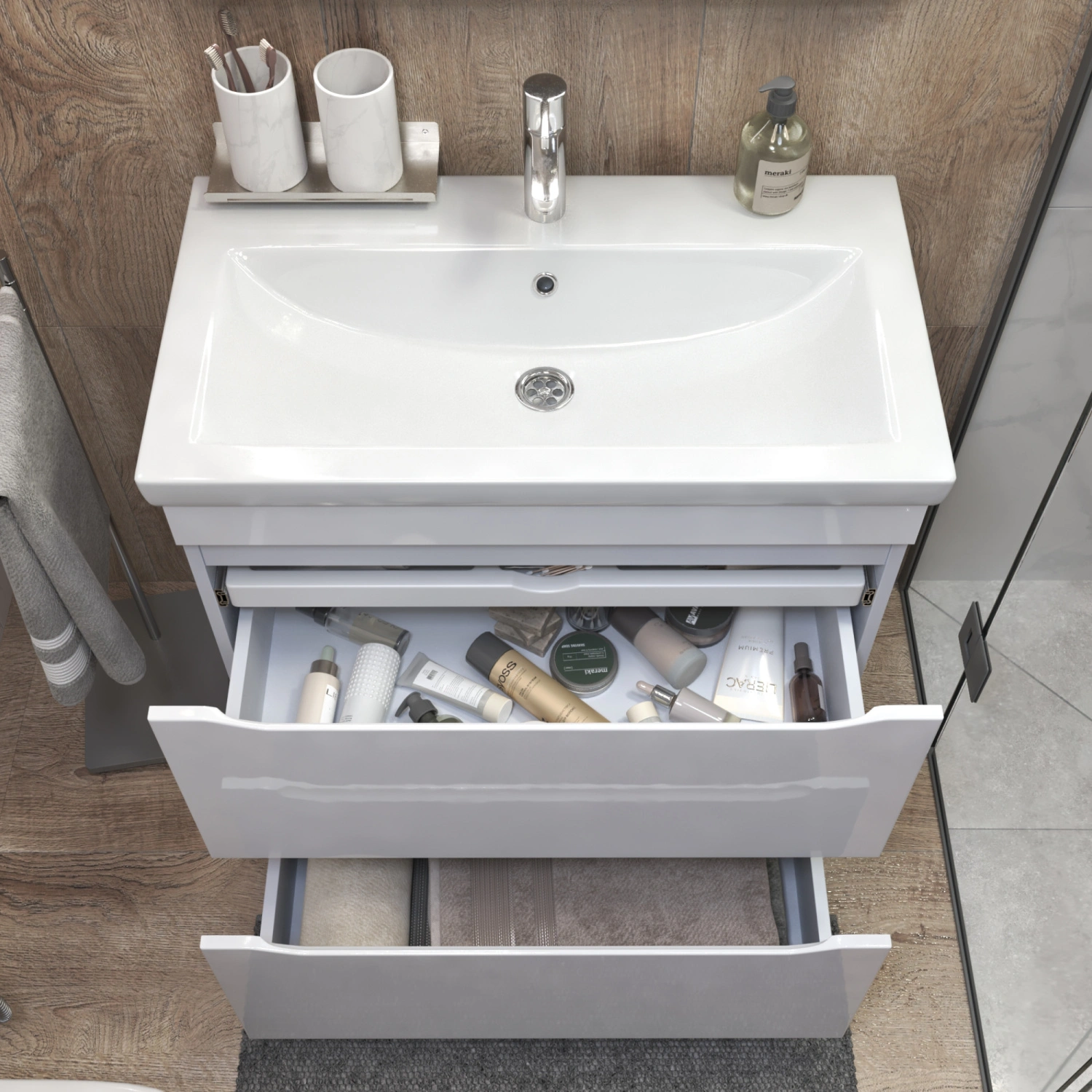 Тумба напольная Vigo Grani 800-0-2 с раковиной Como 80, 2 ящика, белый