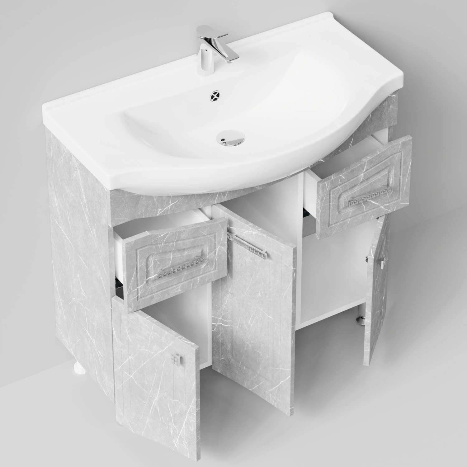 Тумба с раковиной Адам 90 напольная, Мрамор Белый софт тач, петли слева