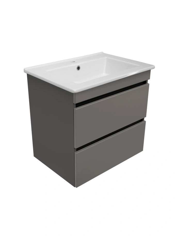 Тумба подвесная Runo Манхэттен 75 с раковиной Оскар 75, темно-серая/серая