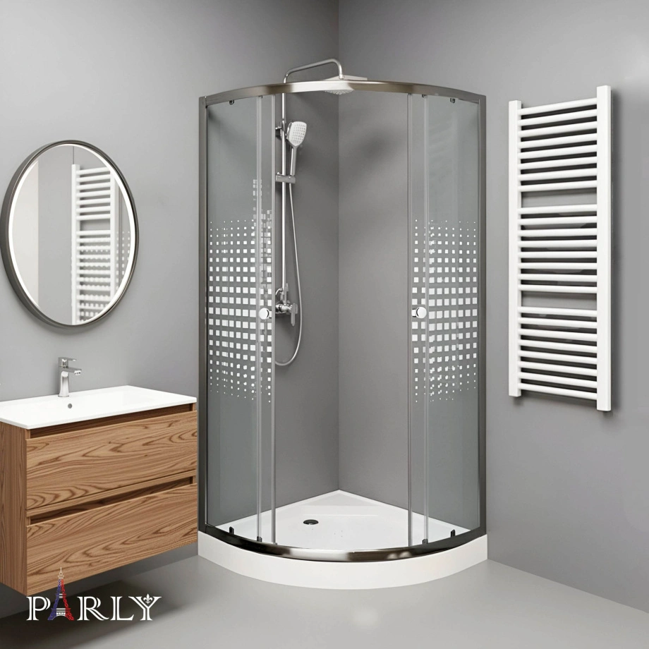 Душевой уголок Parly Z9111N  четверть круга, с низким поддоном, прозрачное стекло, хром