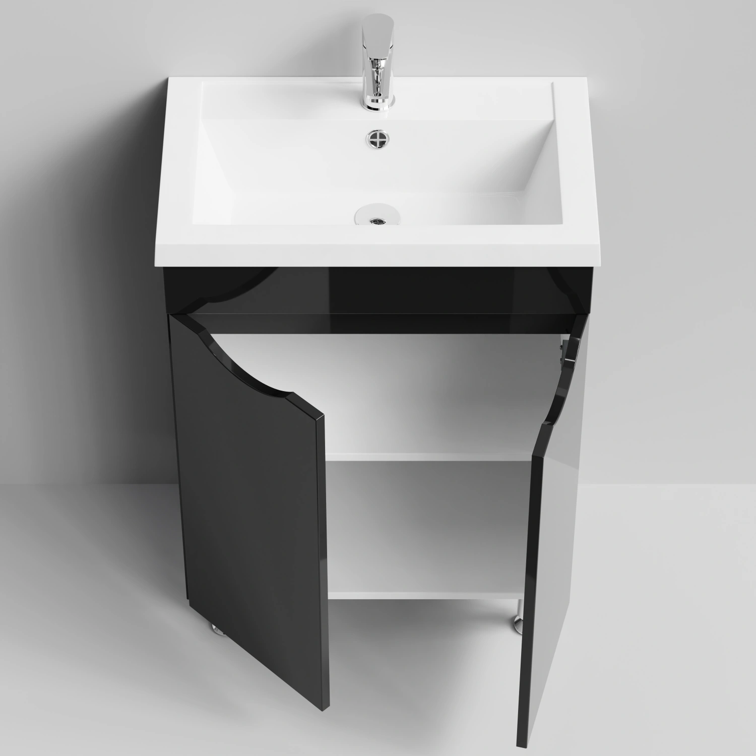 Тумба с раковиной Vod-ok Смайл 58 напольная, черный глянец
