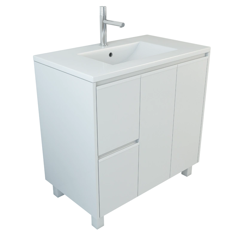 Тумба с раковиной Emmy Вега 90 напольная, 2 ящика, 2 двери, белый