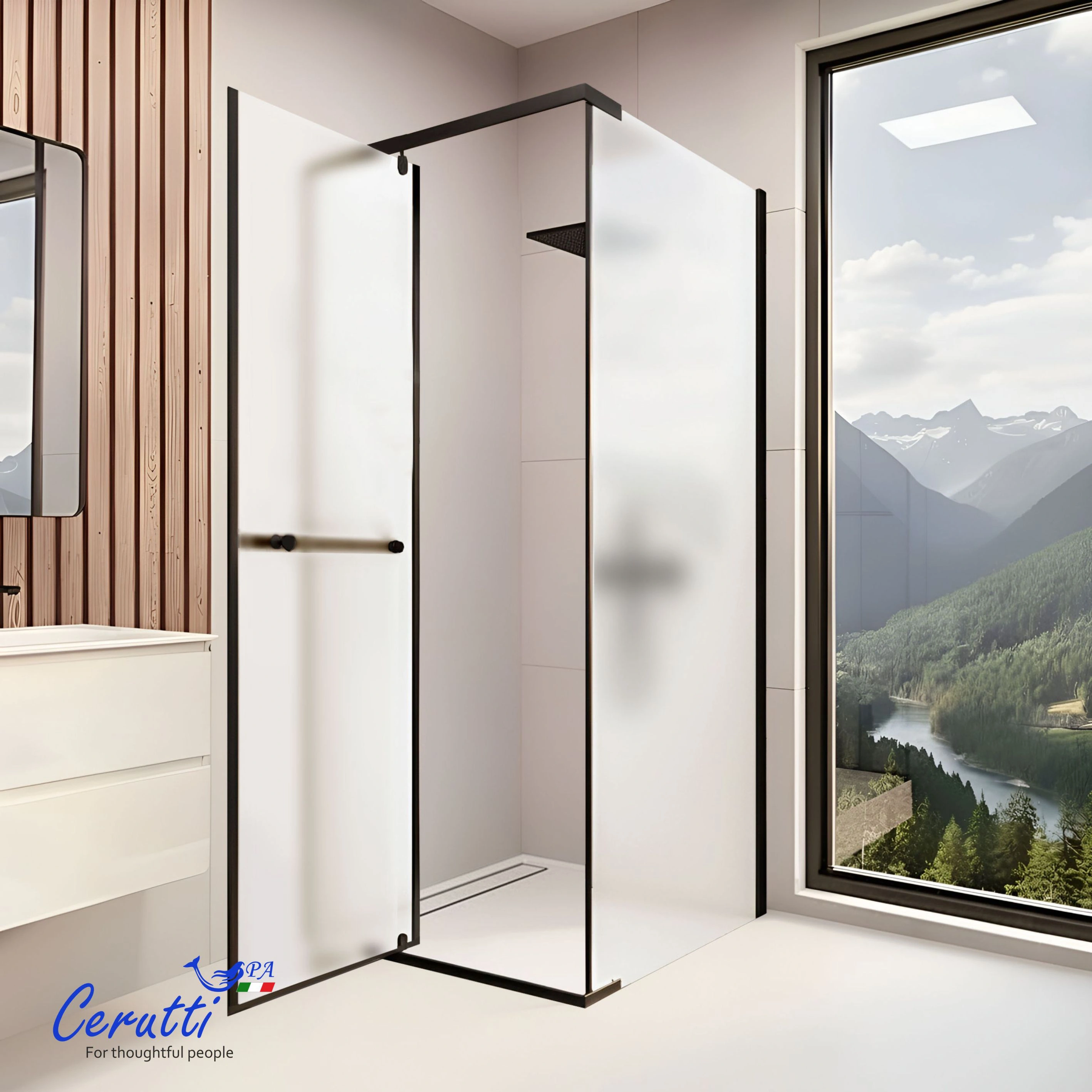 Душевой уголок Ceruttispa MIMI ZQ91BF квадратный, прозрачное стекло, черный матовый