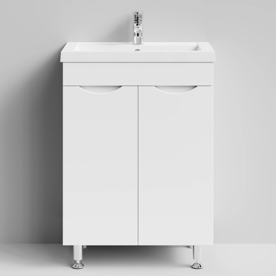 Тумба с раковиной Vod-ok Смайл 58 напольная, белый глянец