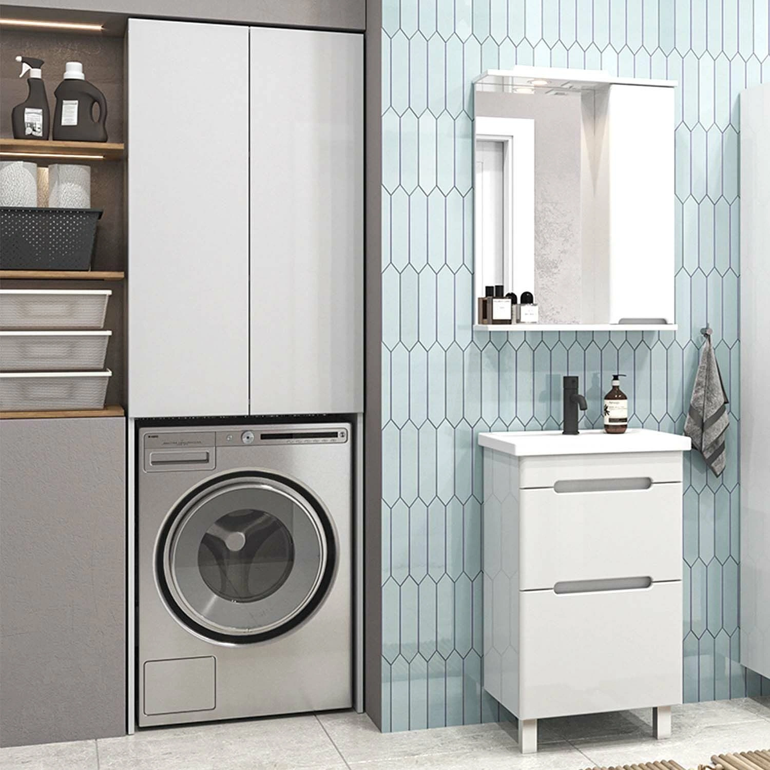 Шкаф-пенал напольный SanStar 65 для стиральной машины белый