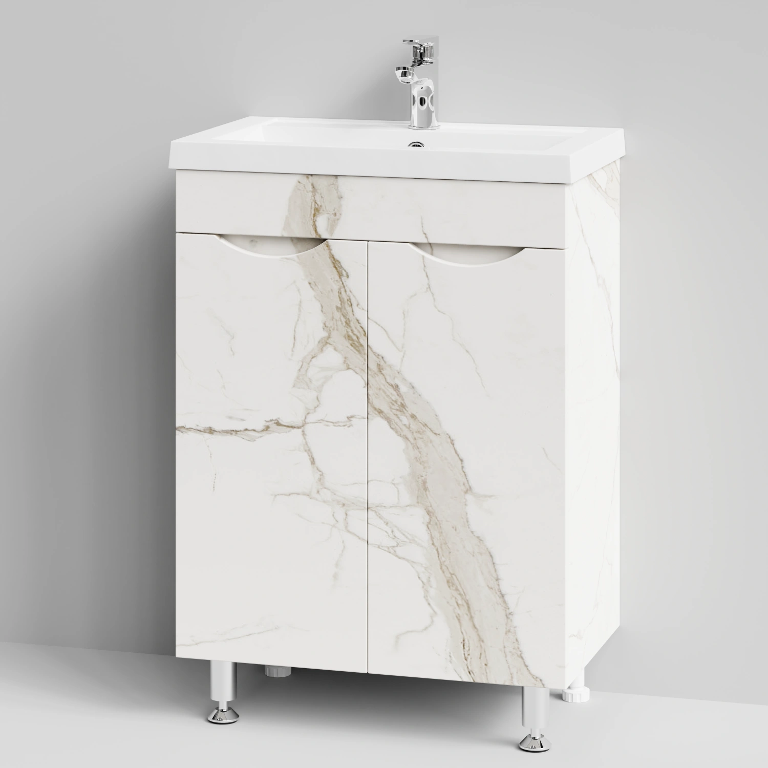 Тумба с раковиной Vod-ok Смайл 58 напольная, Мрамор Белый натур милк