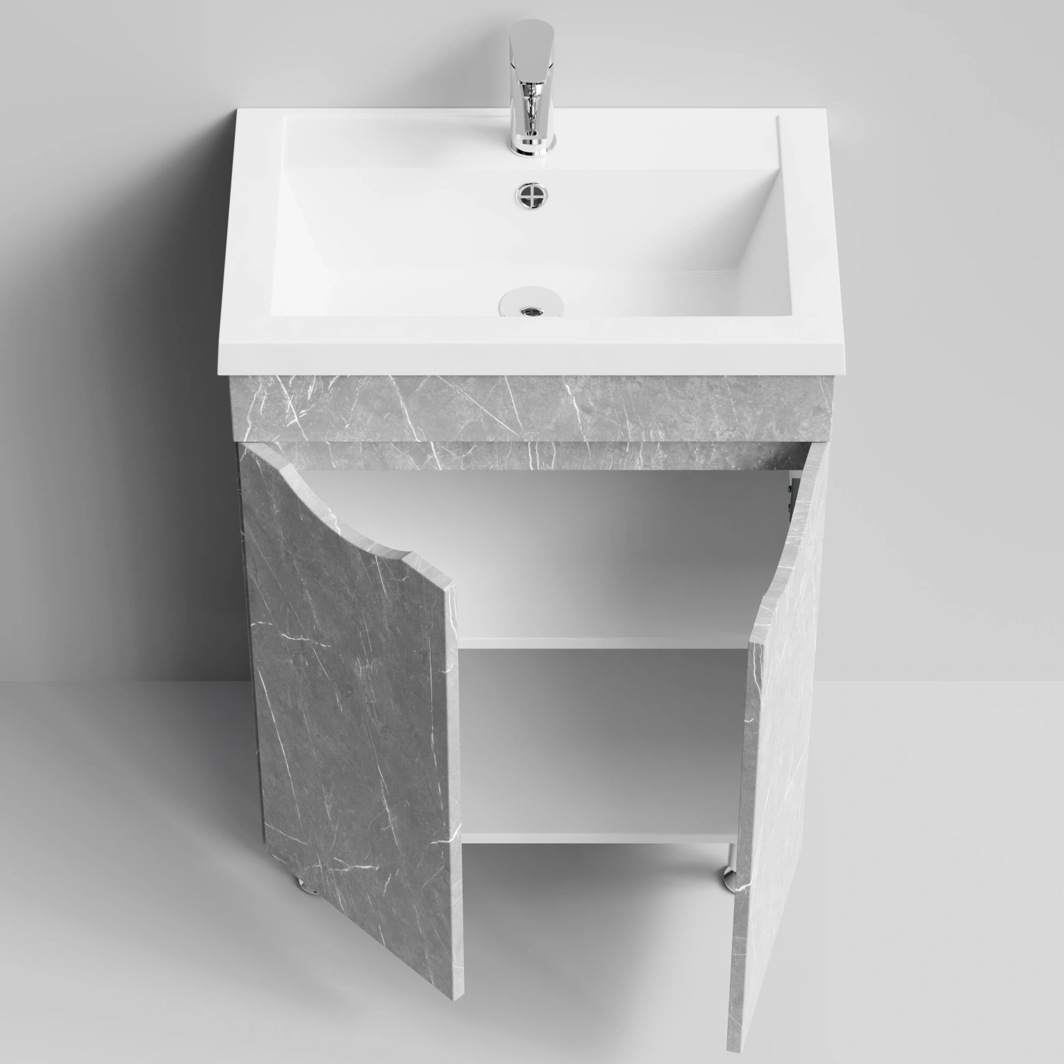 Тумба с раковиной Vod-ok Смайл 58 напольная, Мрамор Белый софт тач