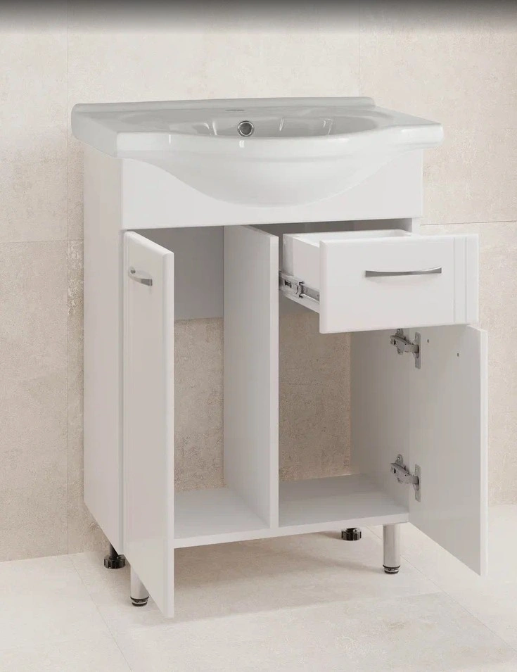 Тумба Style Line Эко Стандарт №11 с раковиной Santek Байкал 60 напольная, белая