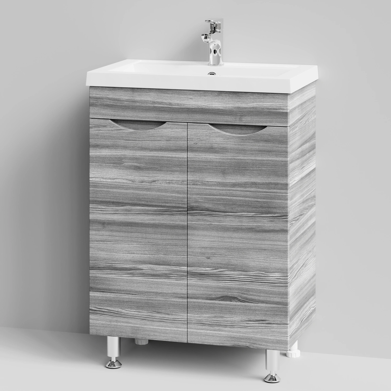 Тумба с раковиной Vod-ok Смайл 58 напольная, Лиственница структурная контрастно-серая