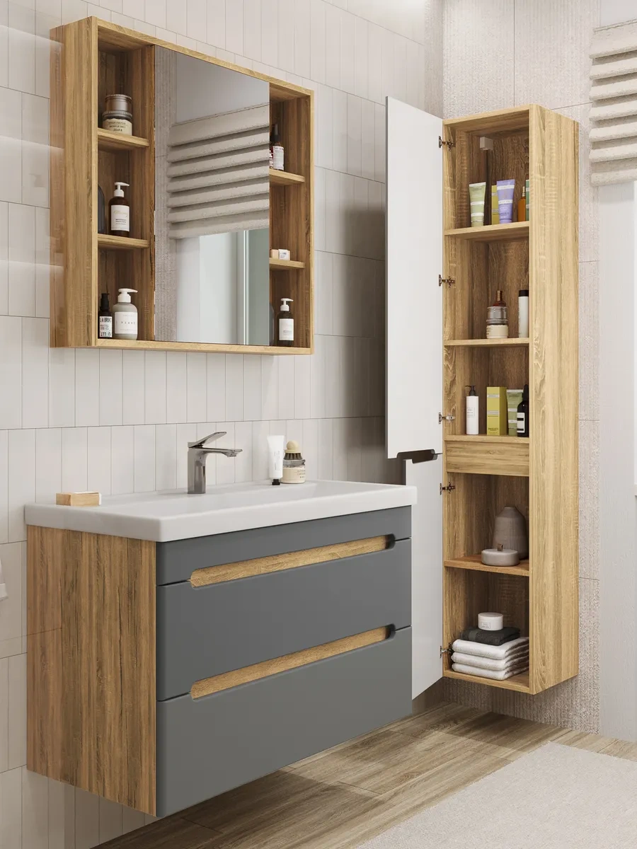 Тумба подвесная SanStar Diva 100 с раковиной Фостер 100, Gold Craft