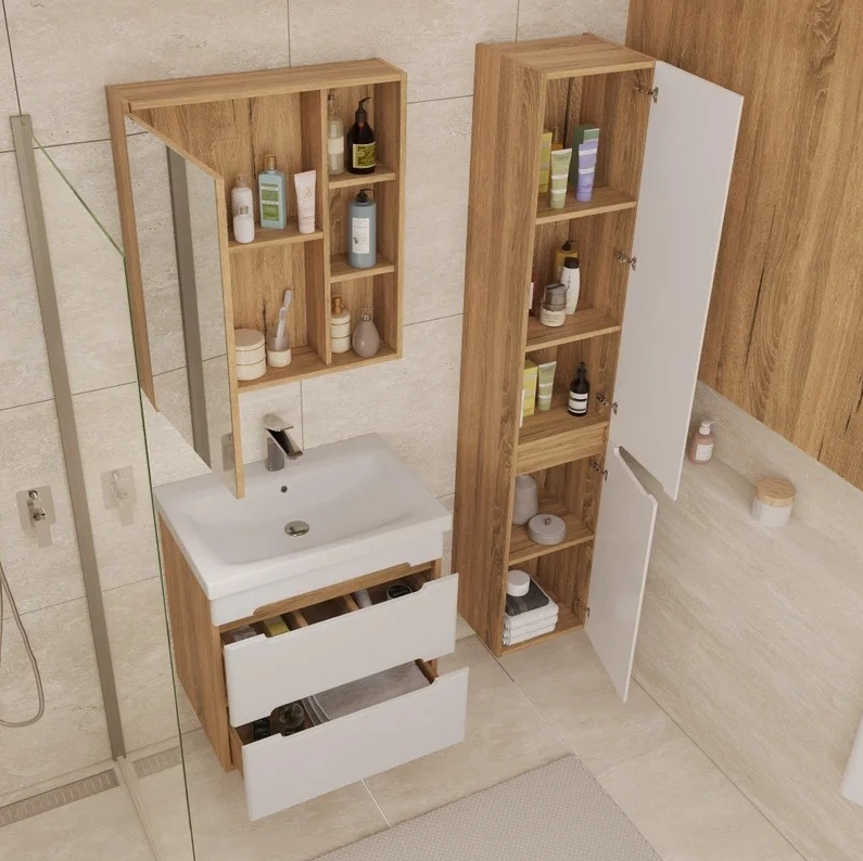 Тумба подвесная SanStar Diva 50 с раковиной Como 50 белый, дуб вотан