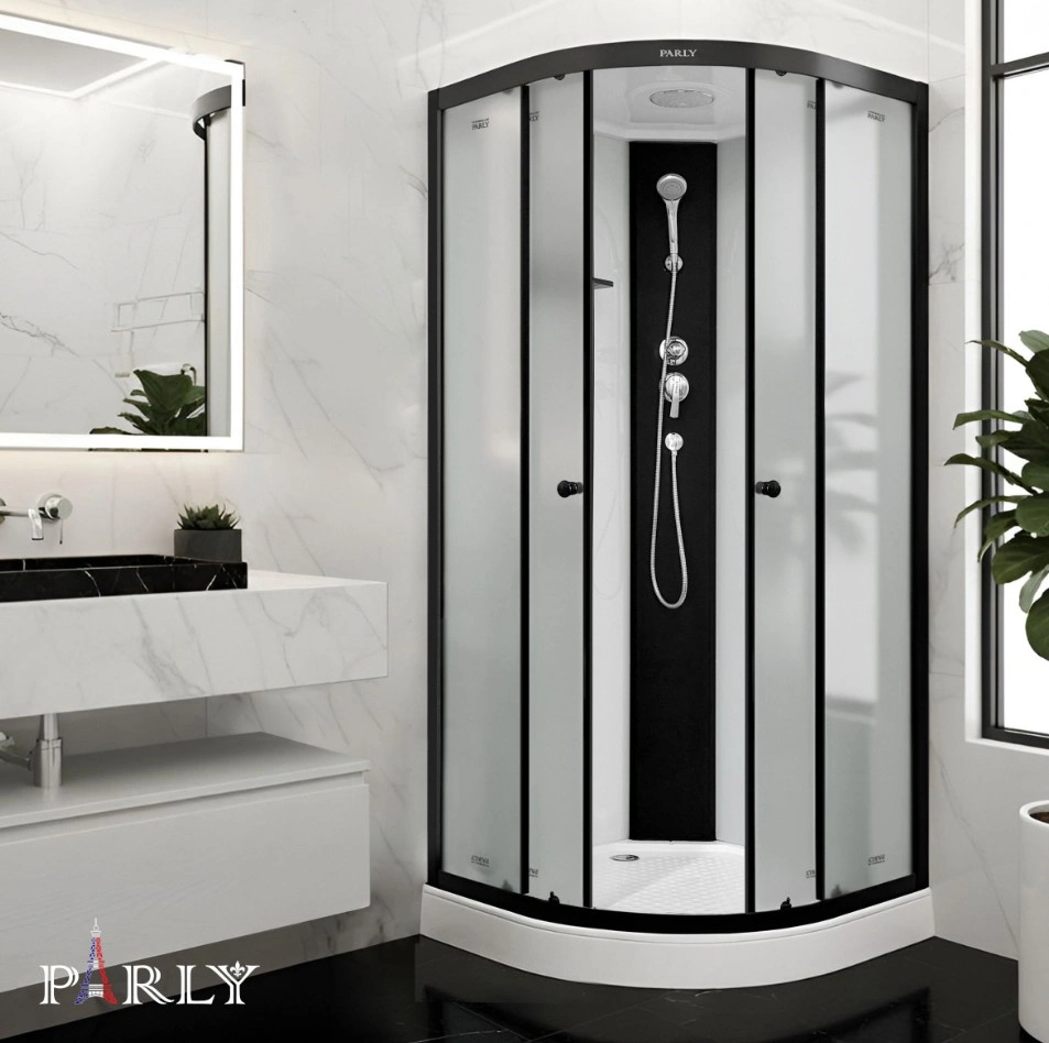 Душевой уголок PARLY BETT B831 80х80х210 1/4 круга, с поддоном, прозрачное стекло, черный