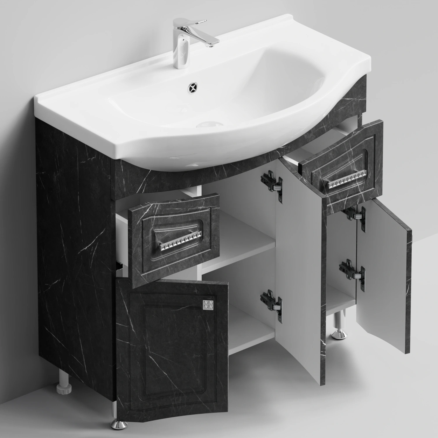 Тумба с раковиной Адам 90 напольная, Мрамор Графит софт тач, петли справа