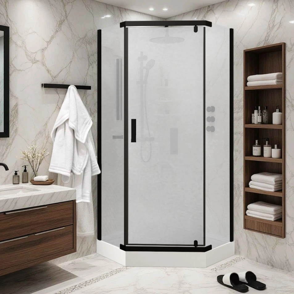 Душевой уголок PARLY ZPE911BF 90х90х192 пятиугольная, с поддоном, прозрачное стекло, черный