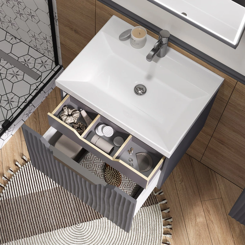 Тумба с раковиной EQUIL Prime 60 подвесная, 1 ящик, графит софт