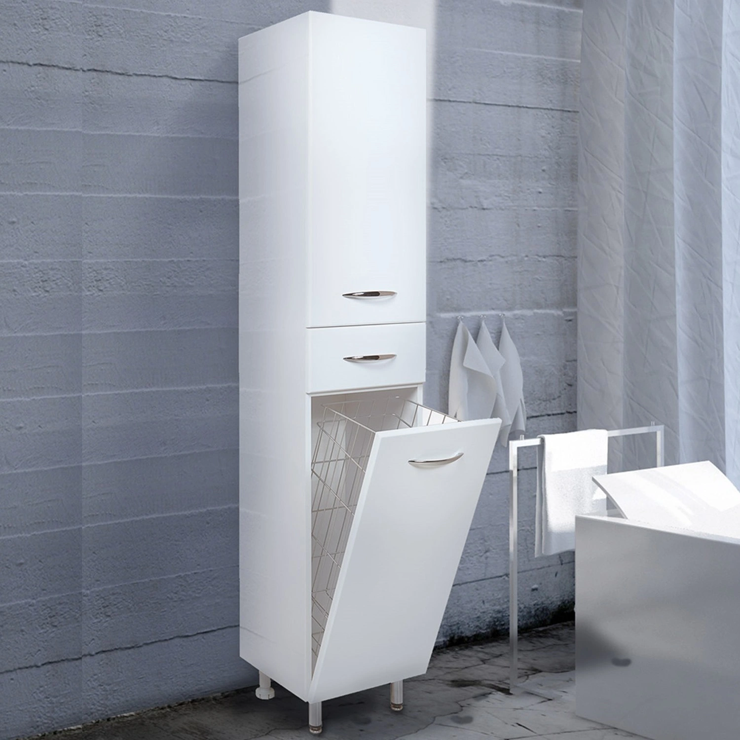 Пенал Onika Модерн 26 напольный, белый, с бельевой корзиной, левый