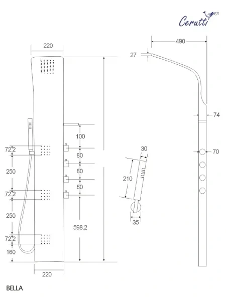 Душевая панель Ceruttispa BELLA CT11128 из нержавеющей стали, цвет хром