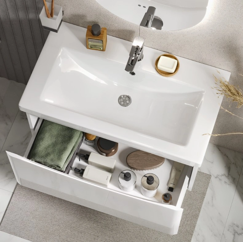 Тумба подвесная Vigo Glem 800-0-1 с раковиной Como 80, 1 ящик, белый