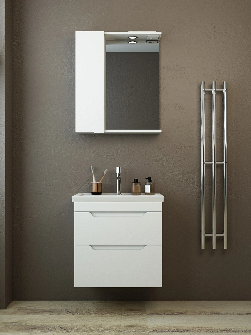 Тумба подвесная Emmy Агата 60 с раковиной Фостер 60, 2 ящика, белый