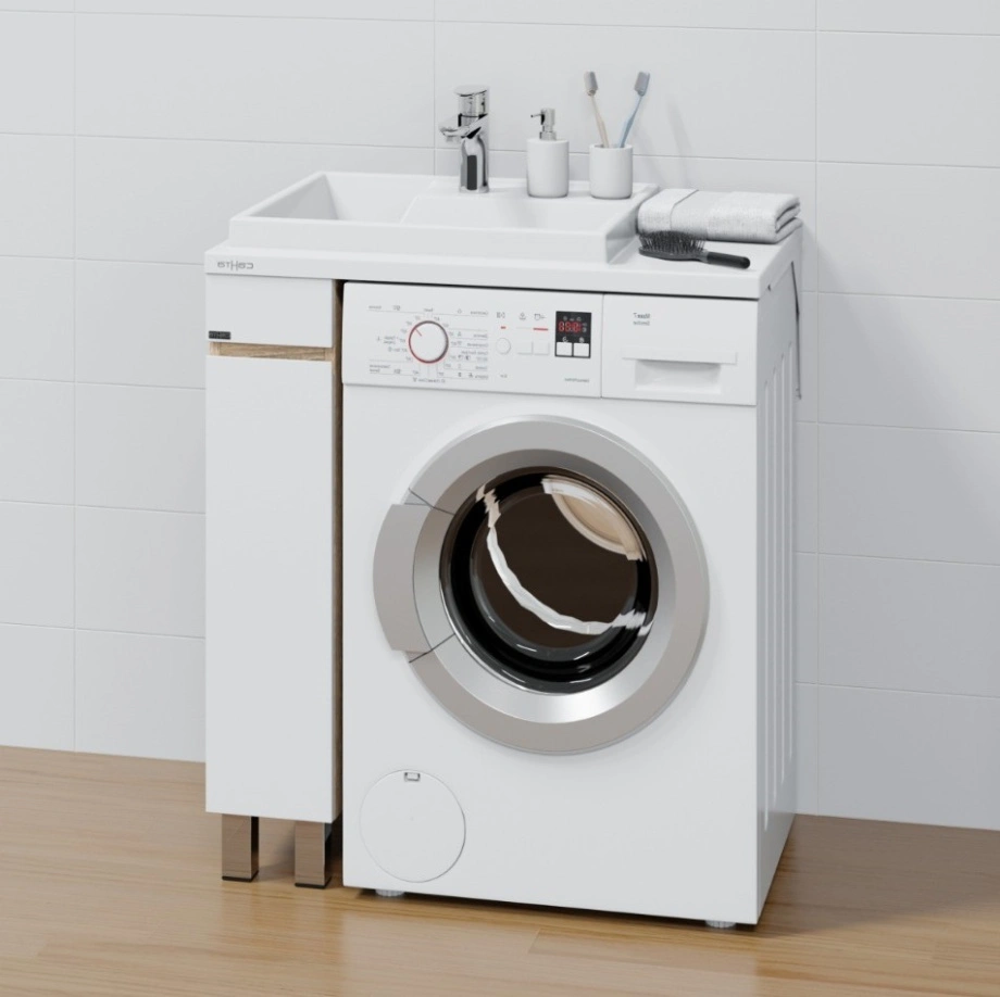 Тумба напольная Санта Марс 19 с раковиной Юпитер 800х500 под стиральную машину, 1 дверь, левая, янтарный, белый