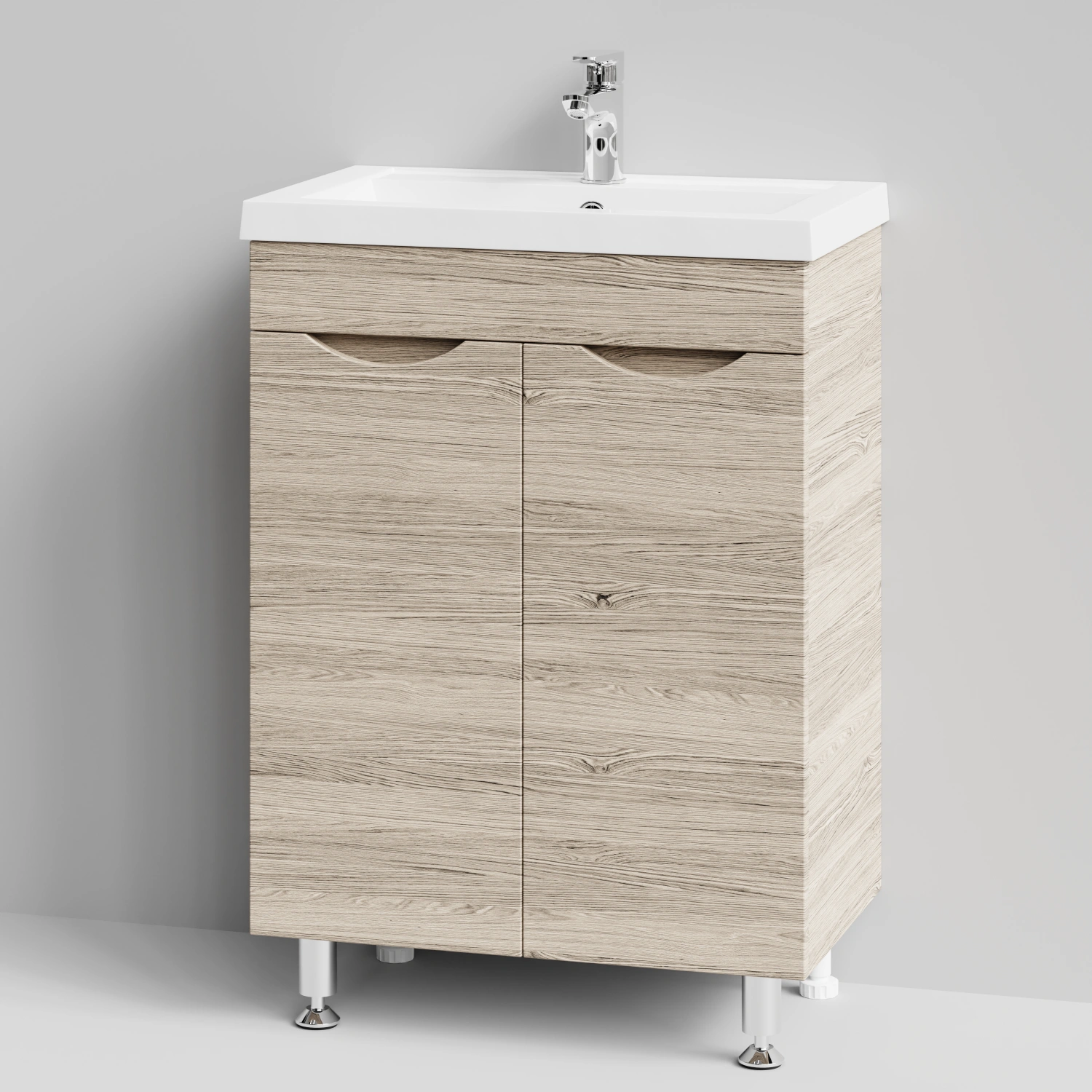 Тумба с раковиной Vod-ok Смайл 58 напольная, Дубослив ореховый светлый