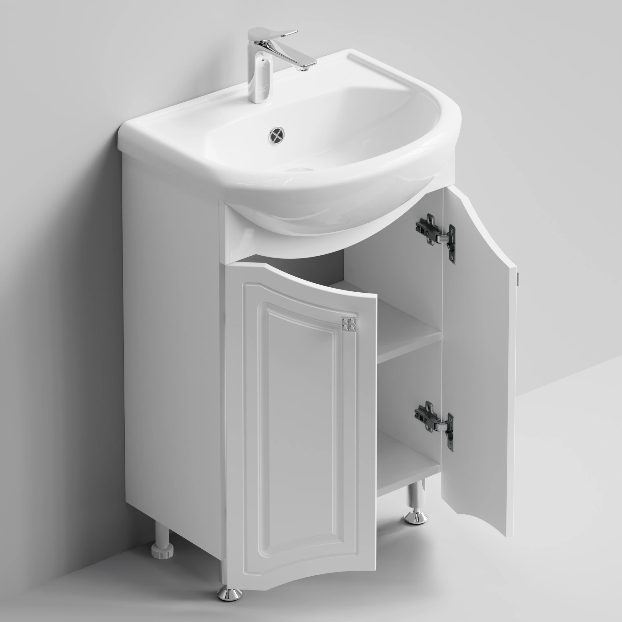 Тумба с раковиной Адам 55 напольная, белый глянец