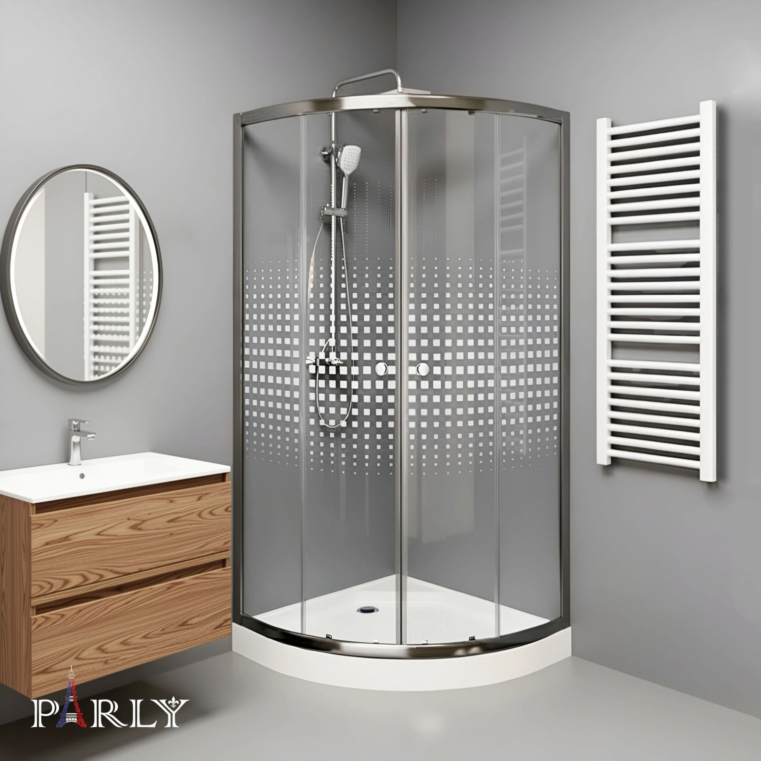 Душевой уголок Parly Z9111N  четверть круга, с низким поддоном, прозрачное стекло, хром