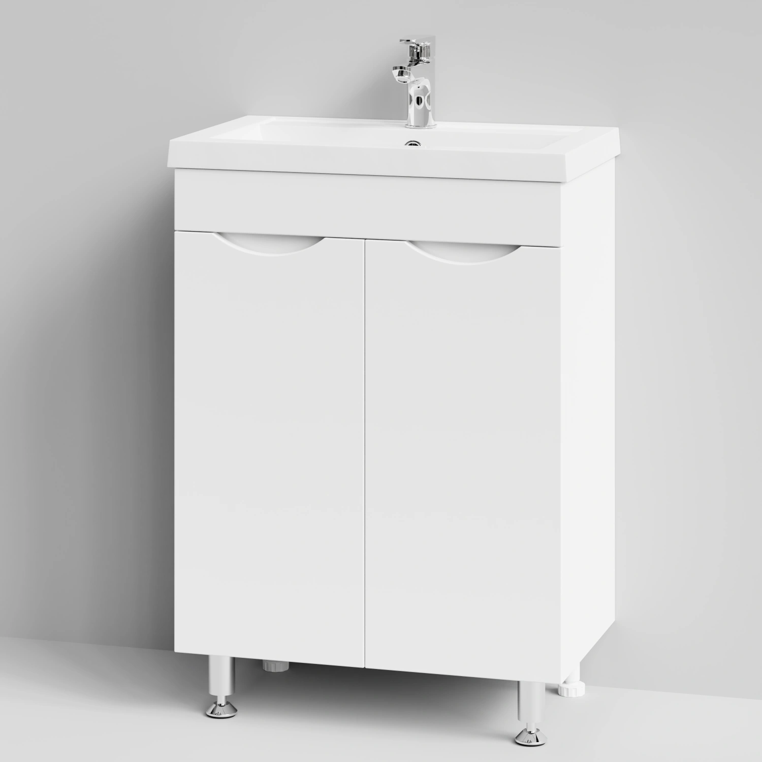 Тумба с раковиной Vod-ok Смайл 58 напольная, белый глянец