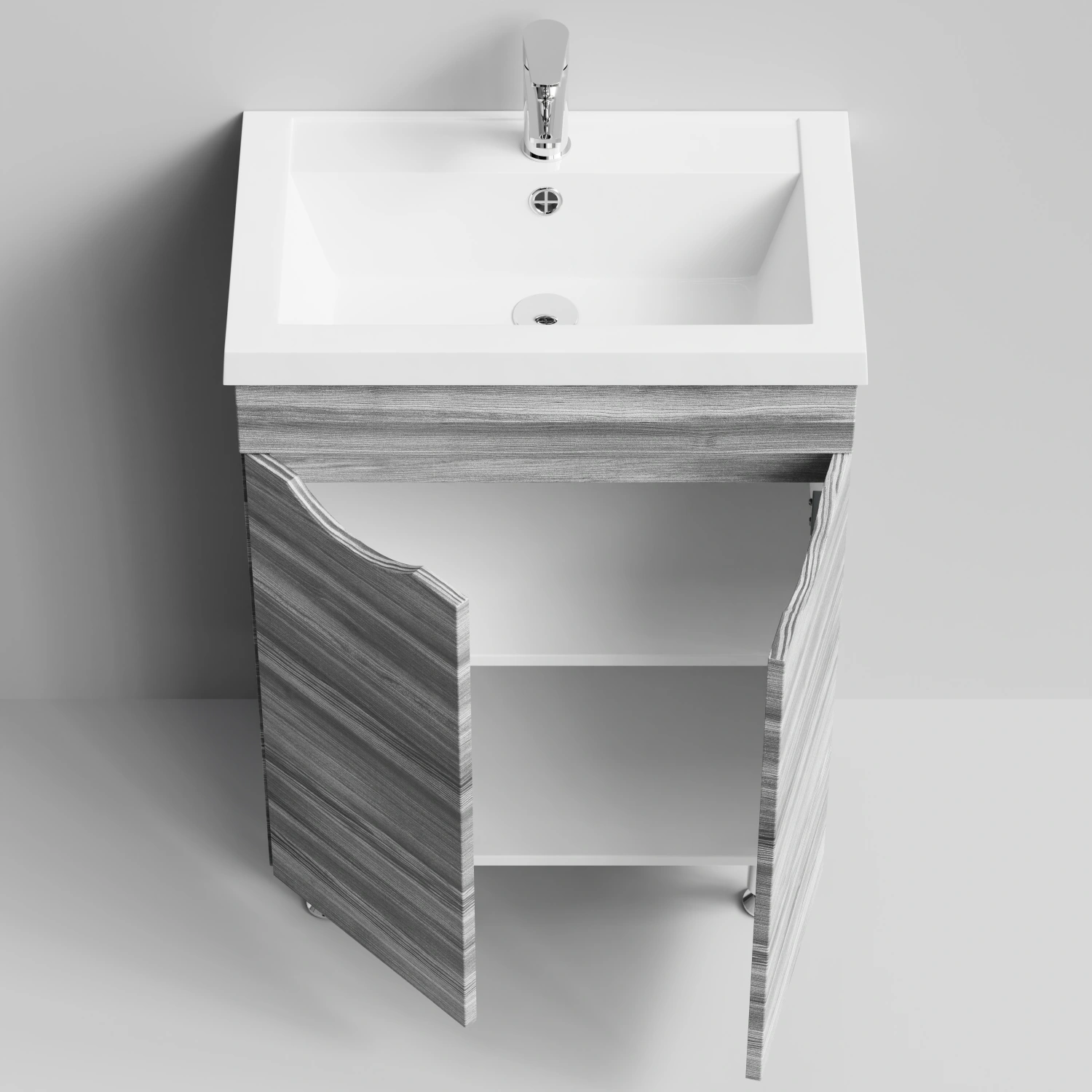 Тумба с раковиной Vod-ok Смайл 58 напольная, Лиственница структурная контрастно-серая