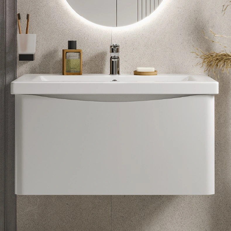 Тумба подвесная Vigo Glem 800-0-1 с раковиной Como 80, 1 ящик, белый