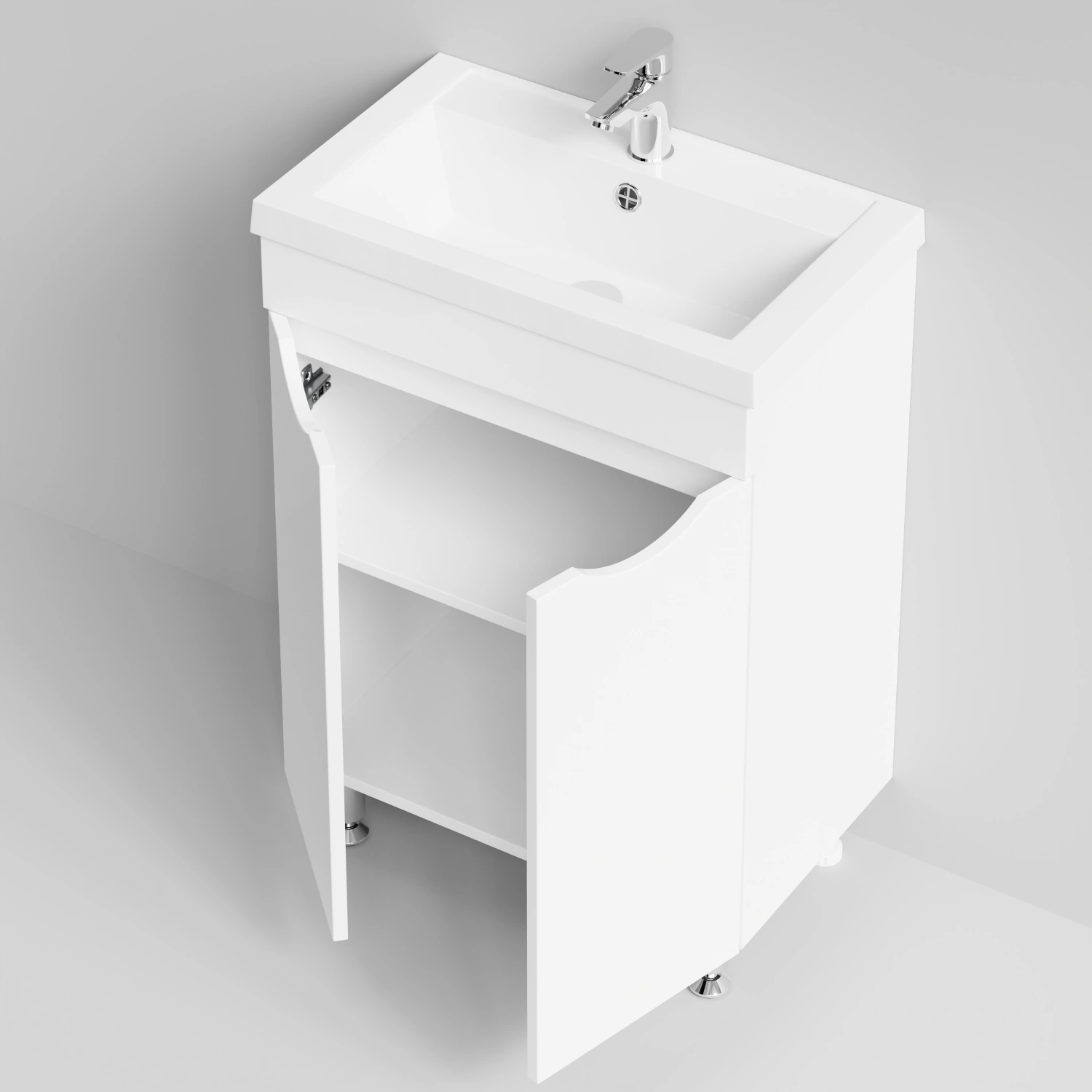 Тумба с раковиной Vod-ok Смайл 58 напольная, белый глянец