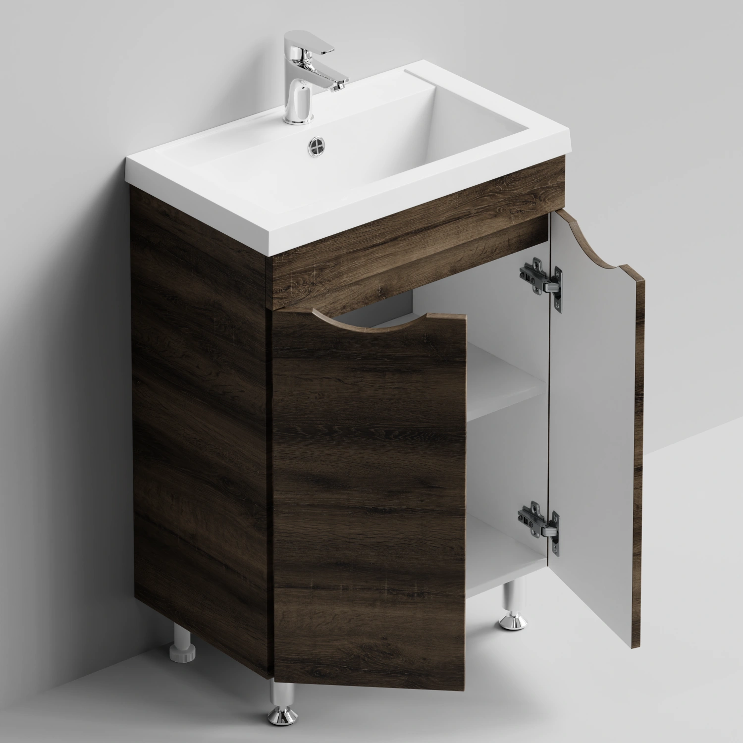 Тумба с раковиной Vod-ok Смайл 58 напольная, Дуб крымский коричневый